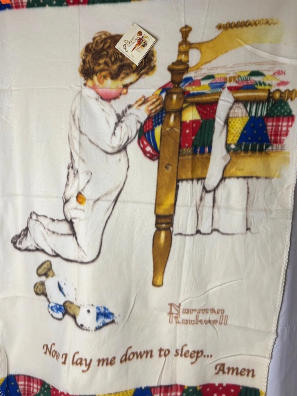 New Norman Rockwell Boys Town Fleece Blanket Throw Child Praying Lay Me Down